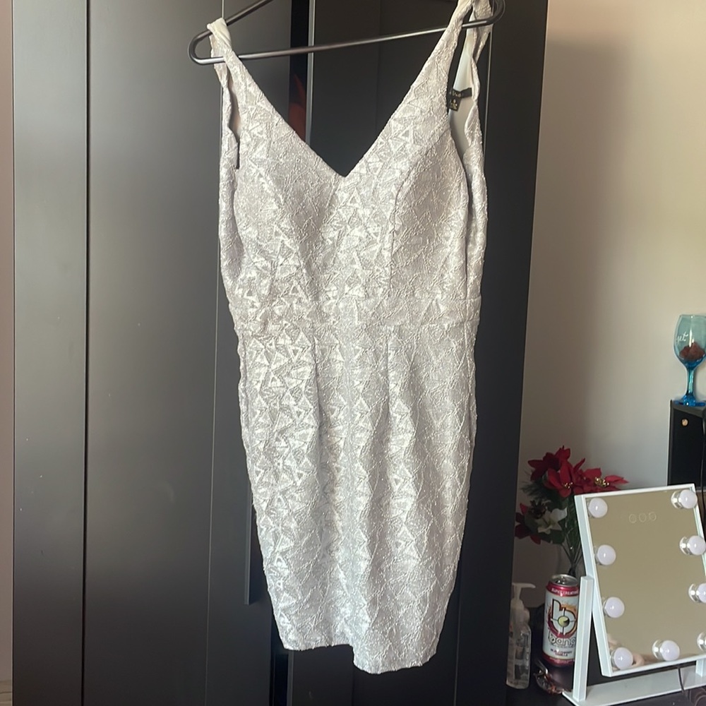 Silver tight fit sparkly mini dress